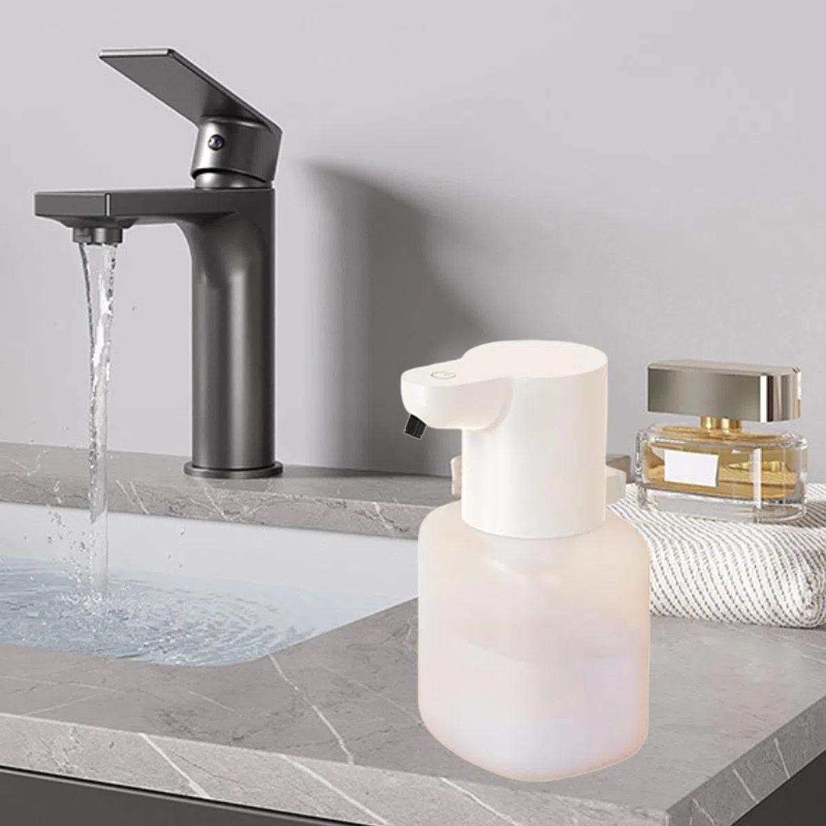 Dispensador Automático de Jabón con Inteligente Dosificador de Jabón Líquido Dispensador Sin Contacto Recargable Depósito 550ml Función Antigot, Líquido Blanco, Individual