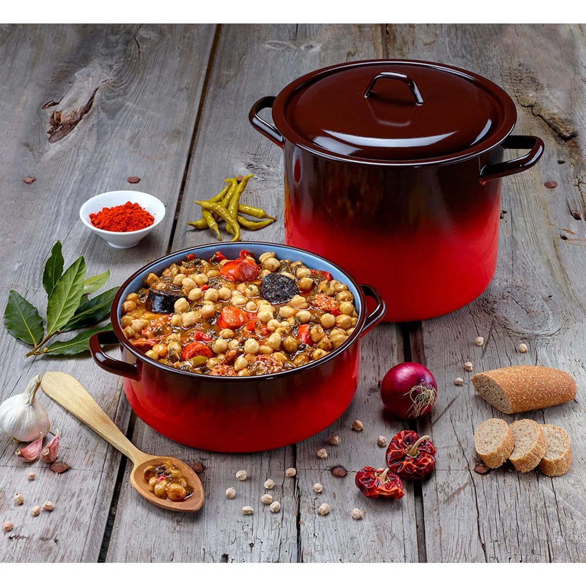 briebe Olla Alta Cocina Inducción 28 cm, Cazuela 13L Grande con Tapa Acero Esmaltado Vitrificado, Apta Vitrocerámica, Fuego, Gas, Horno, Ignea Vintage Rojo