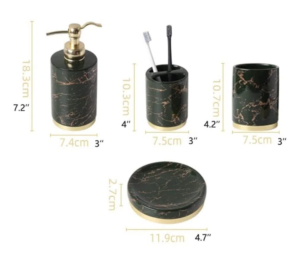 Accesorios De Baño Juego De Accesorios De Baño De Mármol De 5 Piezas De Cerámica Que Incluye Jabonera, Soporte para Cepillo De Dientes, Vaso, Dispensador De Loción Set De Baño Accesorios