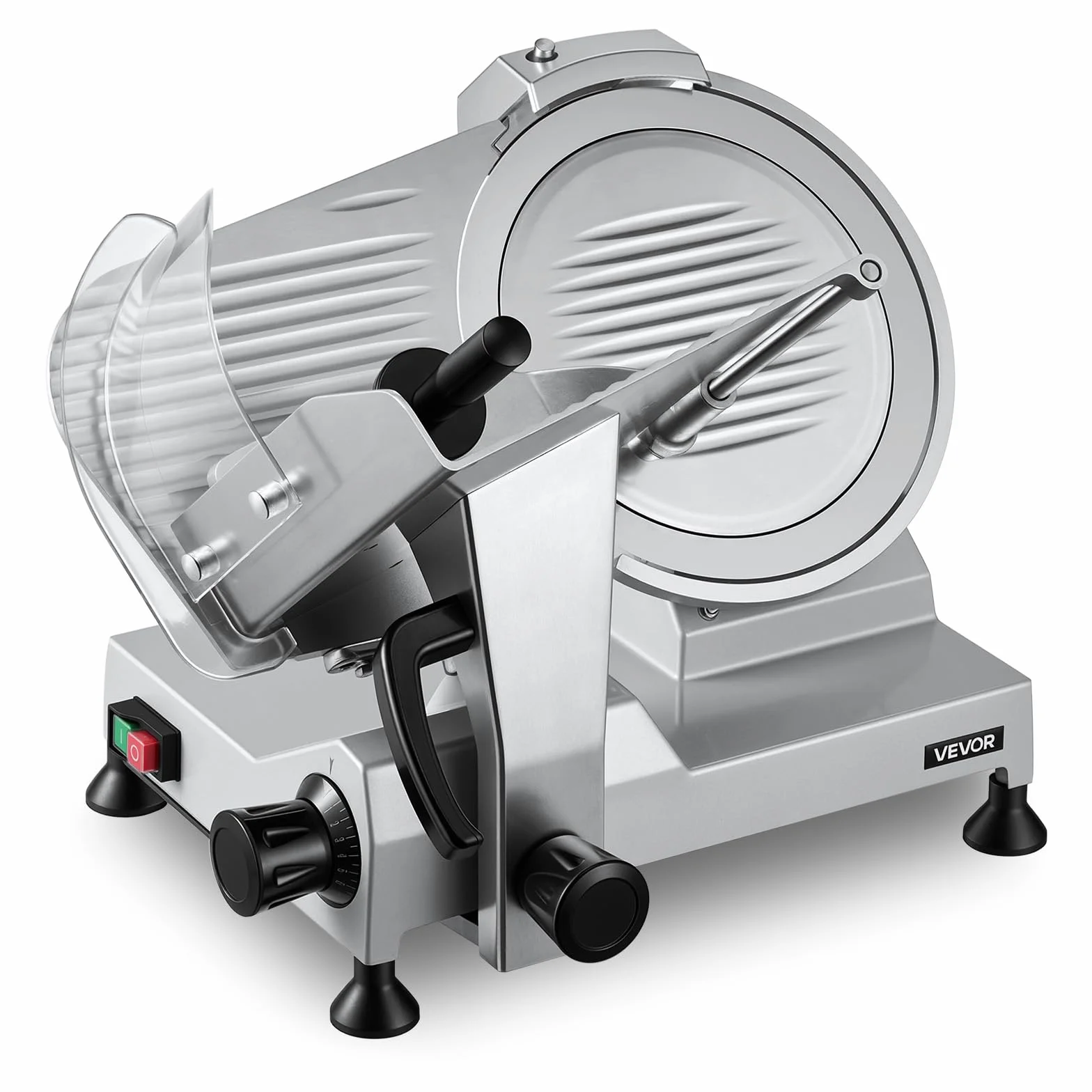VEVOR Cortafiambres Eléctrico 320 W, Cortadora de Carne Comercial con Cuchilla de Acero al Carbono de 300 mm, Afilador Incorporado, Grosor Ajustable de 0-15 mm para Carne Congelada, Jamón, Baguette