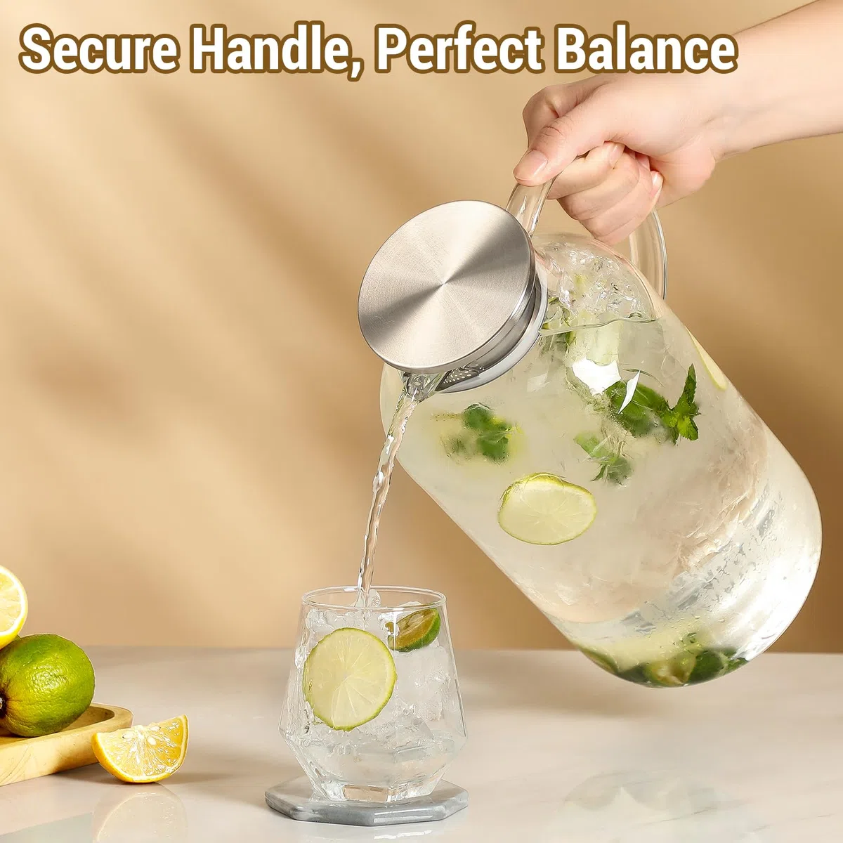 Jarra de vidrio grueso de 1 galón con tapa y boquilla, jarra de vidrio de borosilicato para bebidas calientes/frías, jarras de agua para refrigerador, jarra extragrande con asa para té helado, café