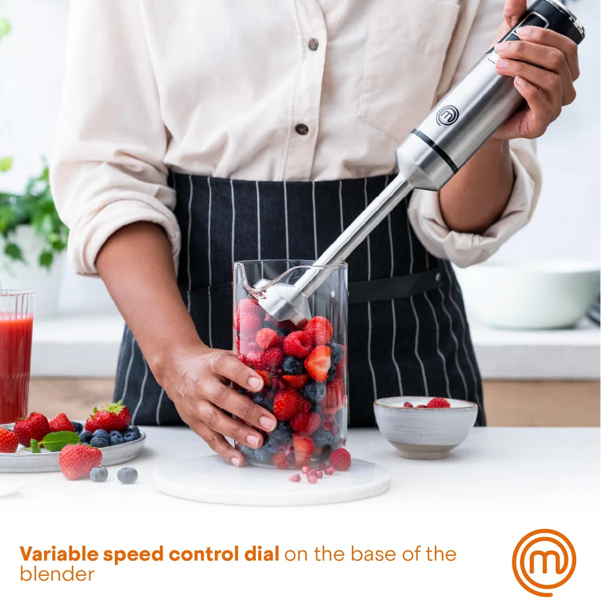MasterChef - Licuadora de inmersión de mano, de acero inoxidable con accesorio picador y jarra de medición, batidora de puré para hacer alimentos para bebés, sopa, salsas, etc., 400 W