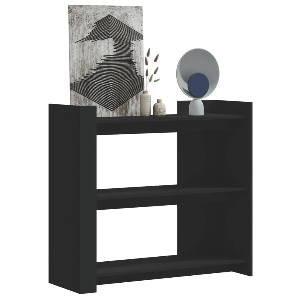 Mesa consola clásica negra de madera multicapa 100 x 35 x 90 cm con estantes, mueble de almacenamiento resistente a la humedad para salón, amplio espacio de exposición