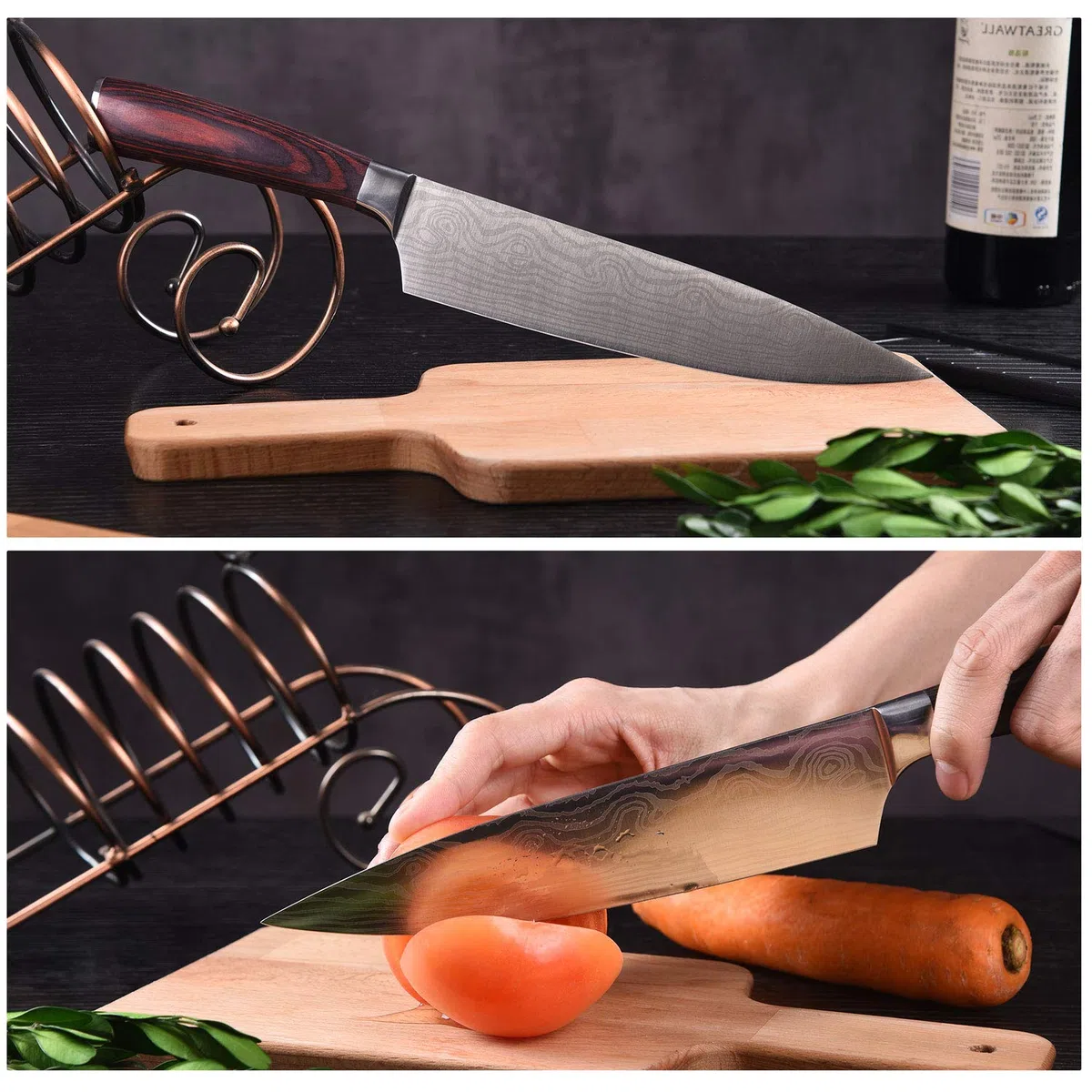 Juego de 5 cuchillos de cocina profesionales de acero inoxidable japonés de alto carbono ultra afilados con vainas, mango ergonómico, cortador multifuncional y cuchillos en caja de regalo, plateado