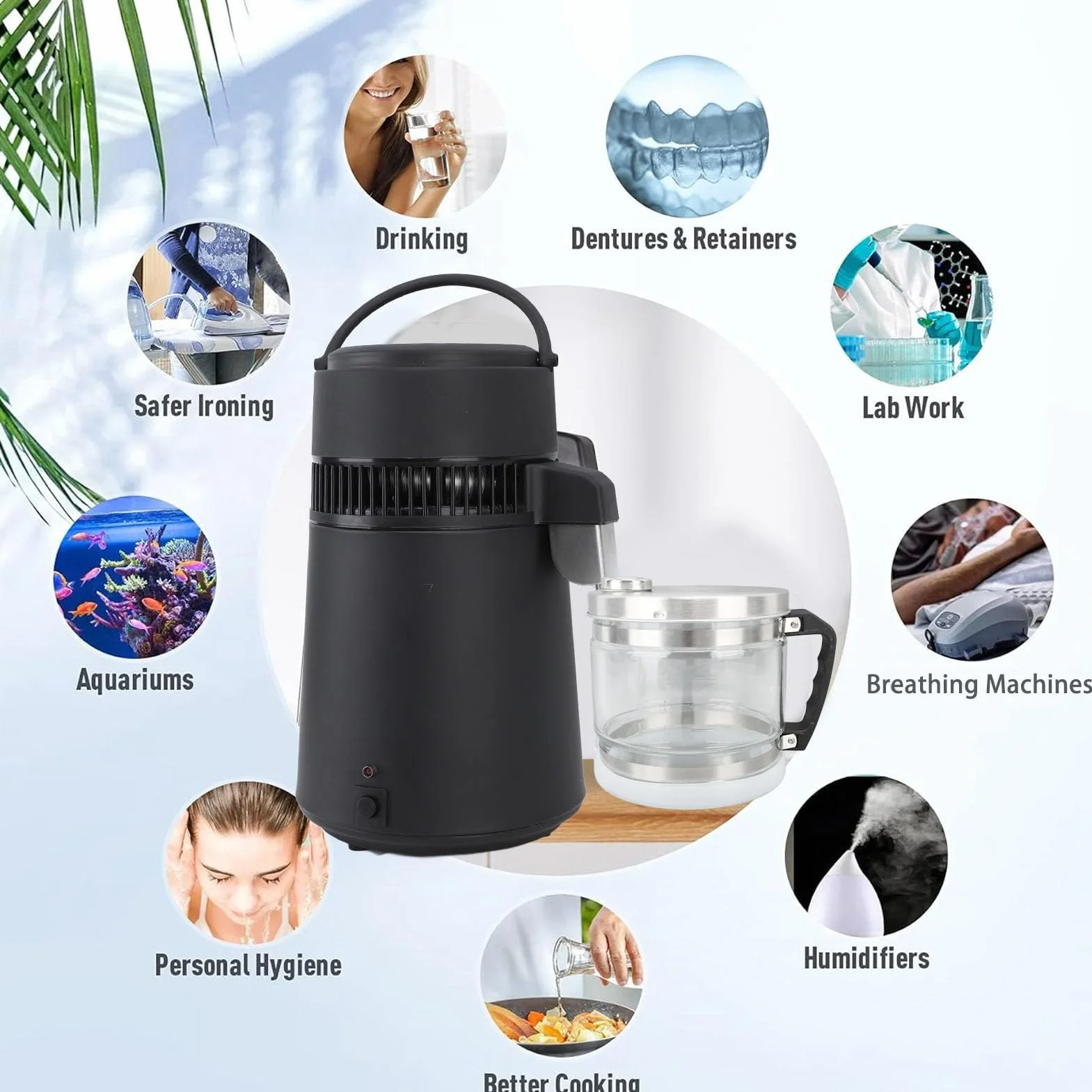 Jarra de Vidrio de Agua de 1 Galón/4L para Destilador, Botella de Recolección Destilada de Repuesto, Recipiente de Agua, Frasco de Vidrio para el Hogar, Belleza Dental, Encimera,