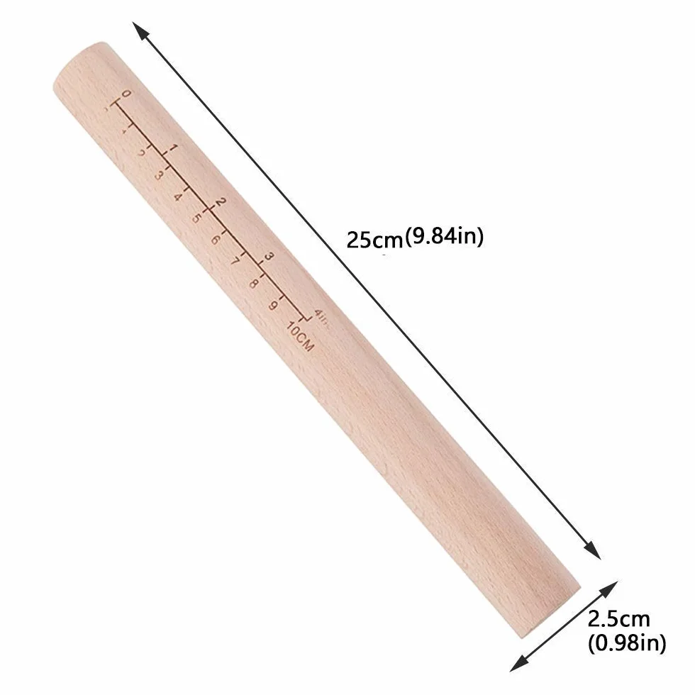 Rodillo de madera de haya,Rodillo macizo, Rodillo de amasar de madera premium for hornear, pizza y masa - 9,8 pulgadas