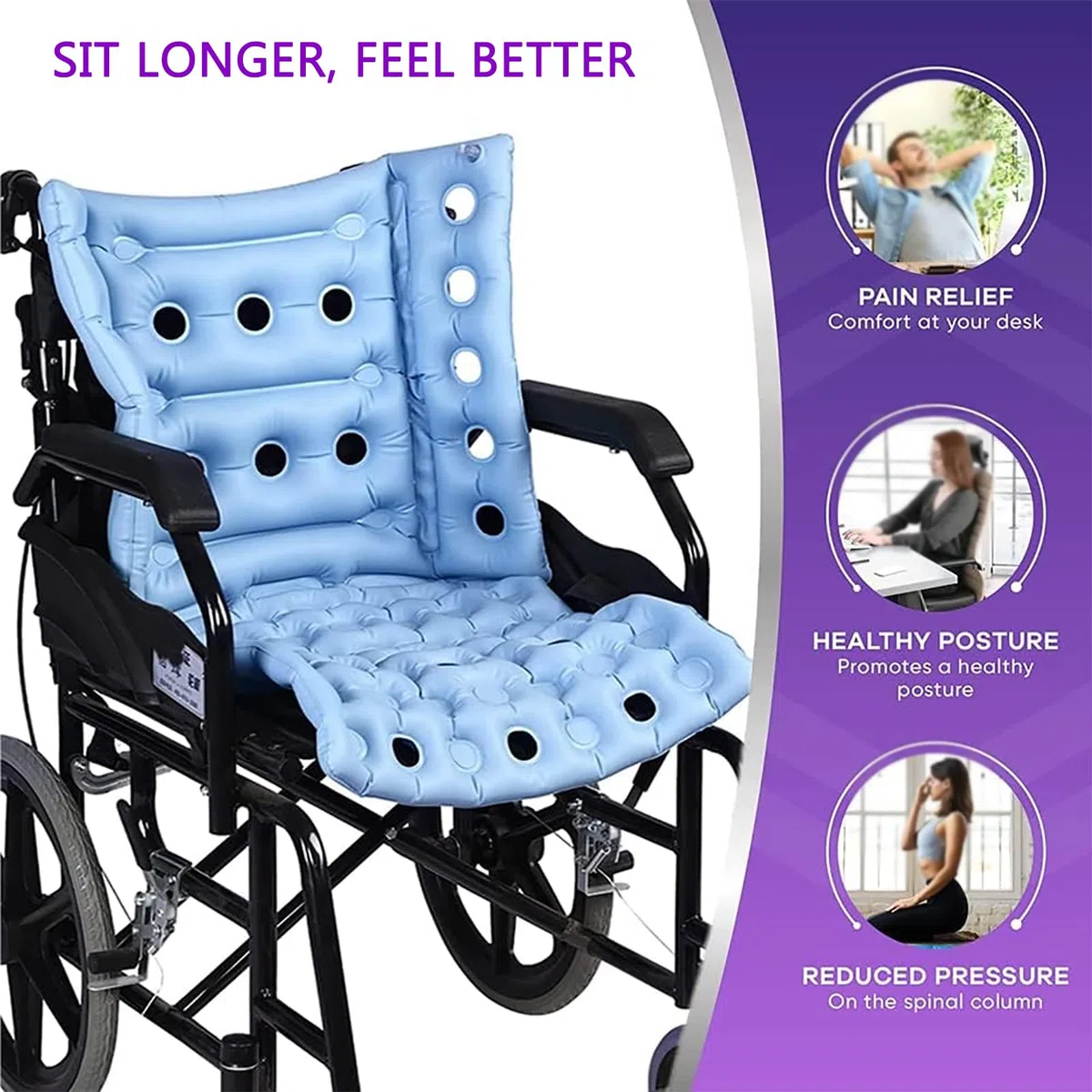 Protector de colchón antiescaras, cojín inflable con bomba de mano, alivio de úlceras por presión, ideal para silla de ruedas, avión, coche, oficina