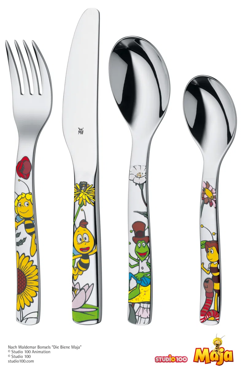 Cubiertos infantiles WMF Maya the Bee con grabado de nombre - precioso juego de cubiertos infantiles - regalos de bautizo personalizados con grabado ideas de regalo para niñas y niños a partir de 3