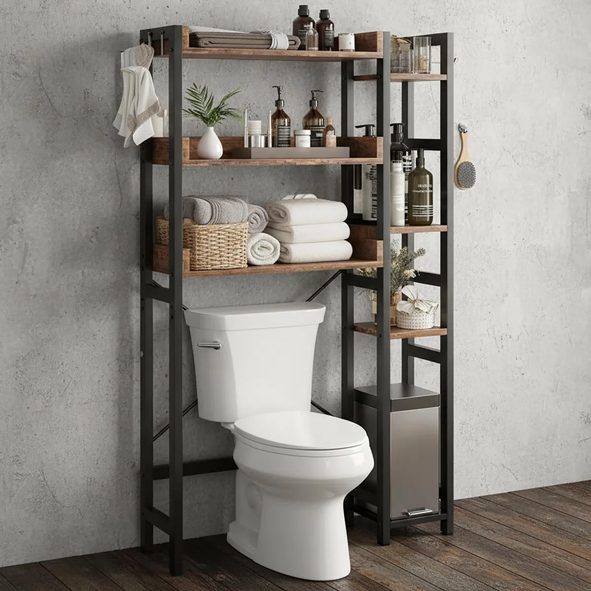 Estantería sobre el WC Relaxdays, 3 Niveles, Dimensiones: 161 x 80 x 24 cm, Metal y MDF, Blanco