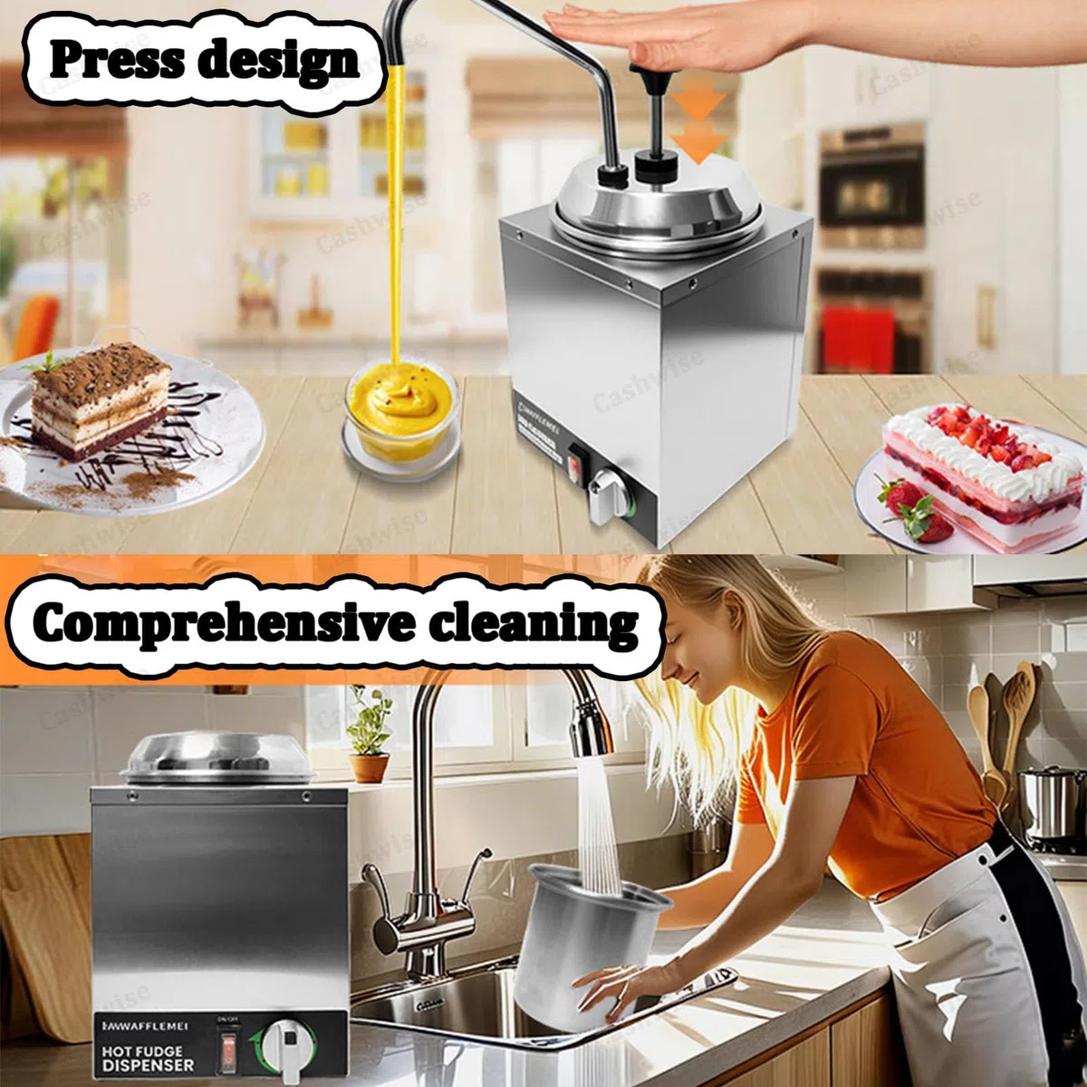 Nacho - Dispensador de queso con bomba, calentador de salsa comercial, temperatura ajustable, calentador de queso para bufé, cocina, cafetería, fiesta en casa, capacidad de 7 litros