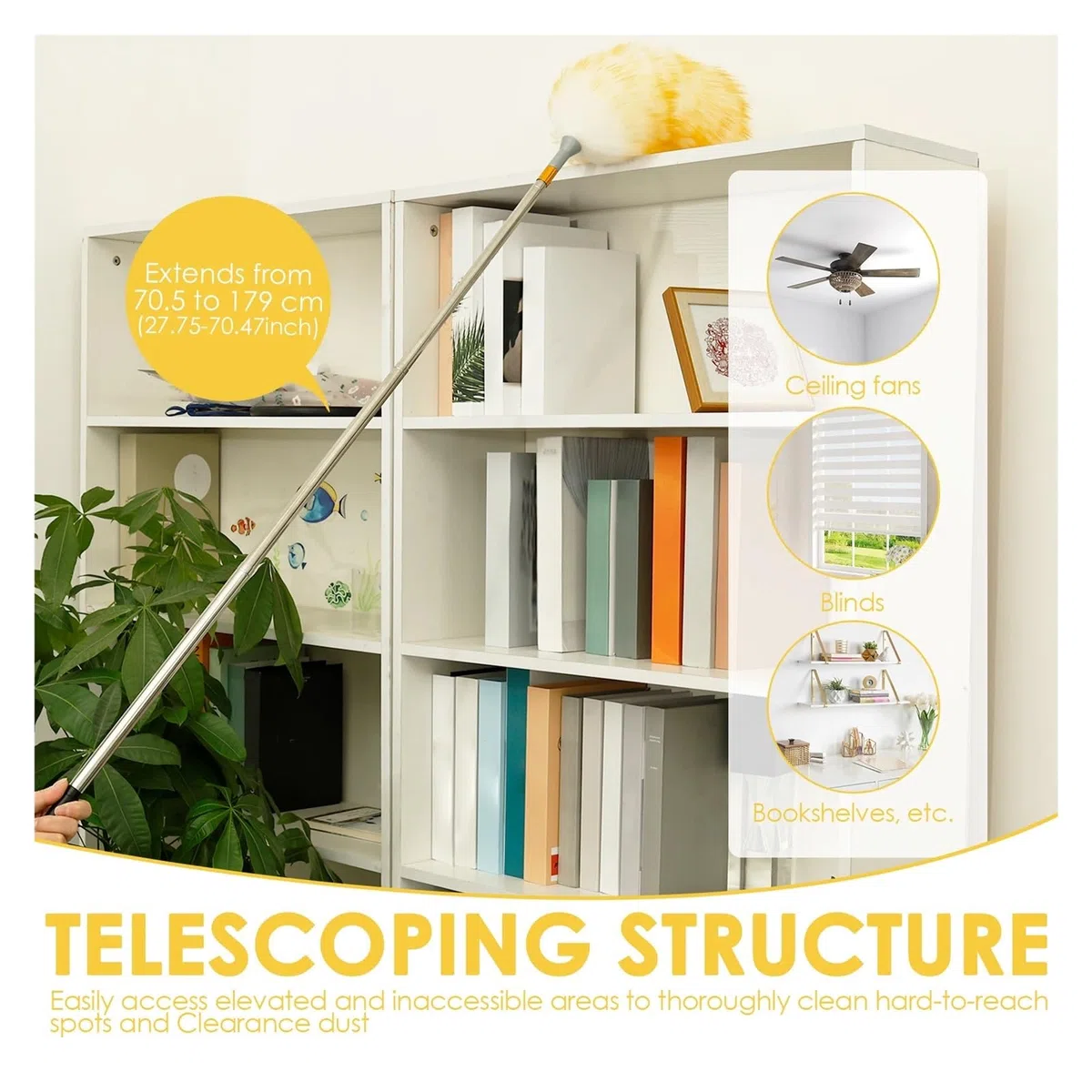 Plumero Plumero Extensible De Lana Sintética for Shutters | Plumero Lavable Y Reutilizable Con Mango Extensible Para Limpiar Techos Altos