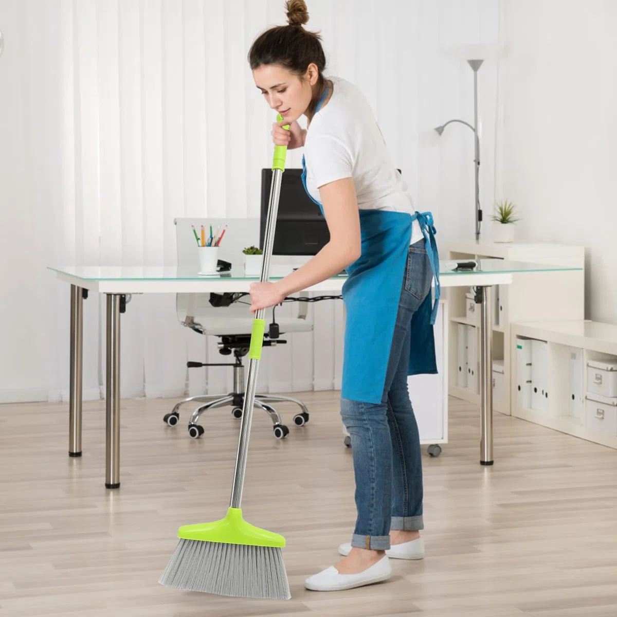 Cabilock Kit de Escoba y Recogedor y Recogedor Plástico Mango de Acero Inoxidable para Limpieza Hogar para Uso en Interiores y Almacenes