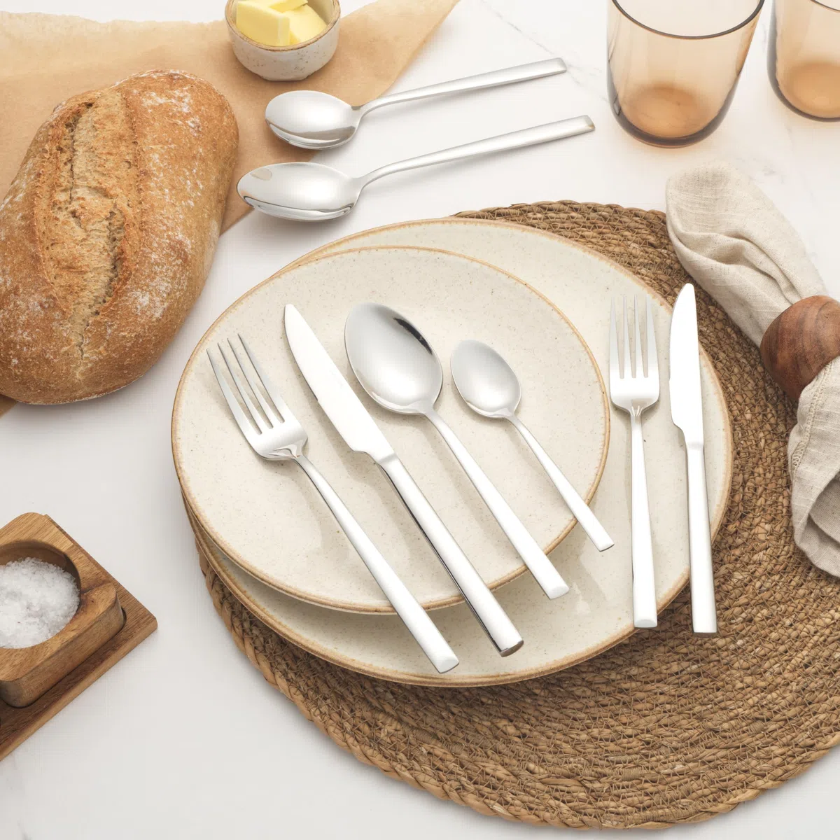 Salter Winslow Juego de cubiertos de 44 piezas - Platería de acero inoxidable, Servicio para 6 personas, cuchillos, tenedores, cucharaditas, cucharas de sopa, servir cucharas