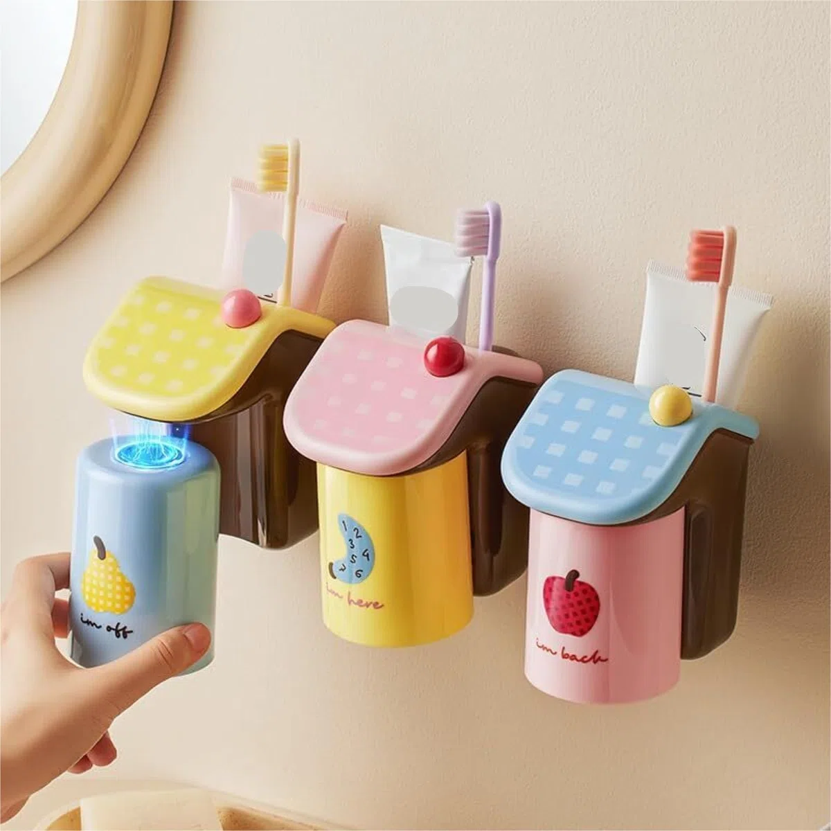 Portacepillos De Dientes para Baño Y Ducha Soporte Magnético For Cepillo De Dientes Baño con Taza, Estante For Enjuague Bucal, Montado En La Pared, Sin Taladro(Yellow)