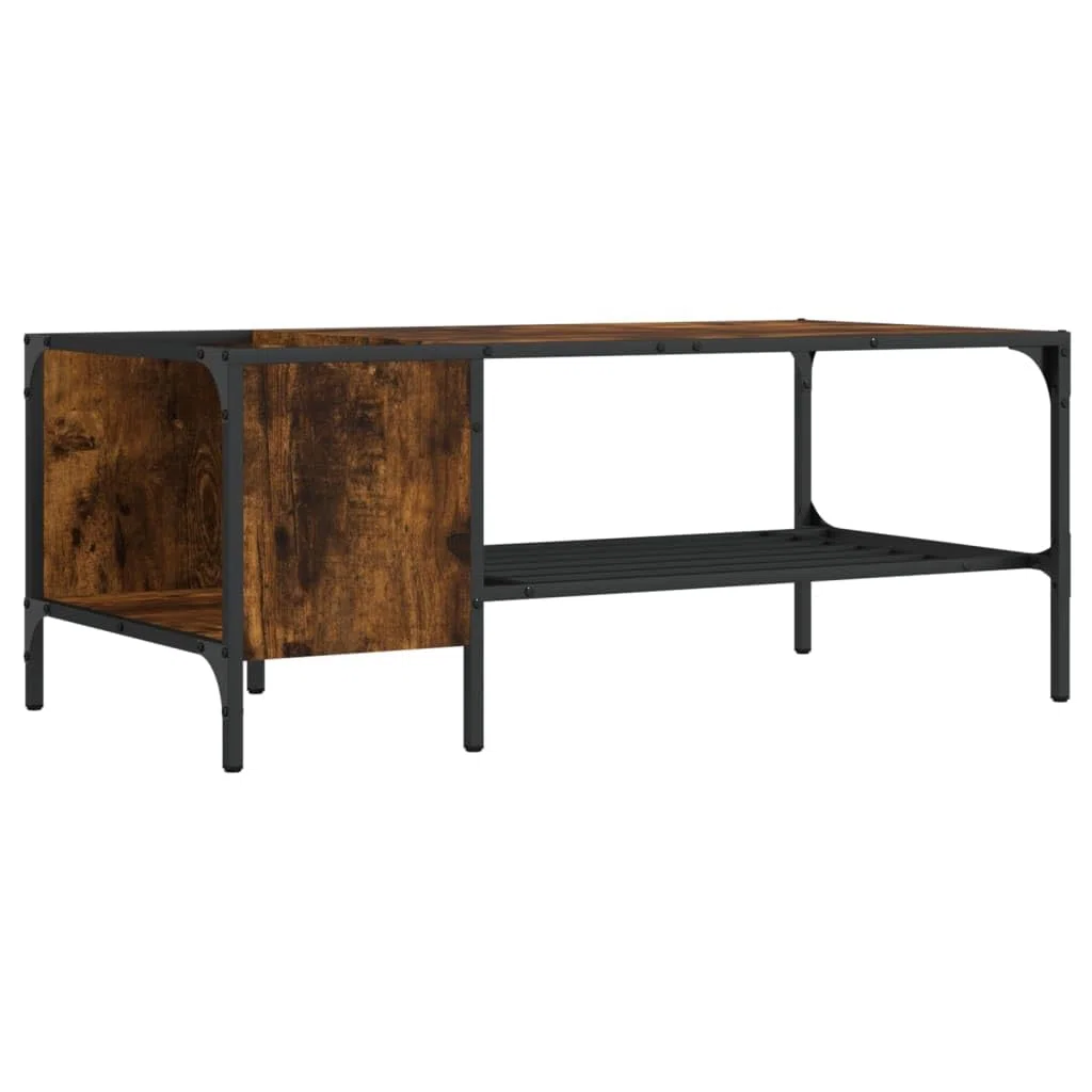 Mesa de centro de roble ahumado, 100 x 51 x 40 cm, material de madera con marco de metal, mesa auxiliar moderna para salón, oficina o pasillo
