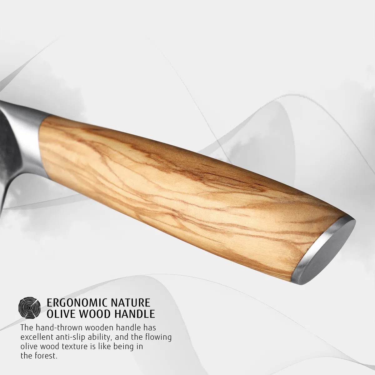 hecef Cuchillo de Cocina Damasco 20 cm con Mango de Madera de Olivo | Cuchillo japonés profesional, cuchillo cebollero chef con 67 capas de acero Damasco para carne y verduras