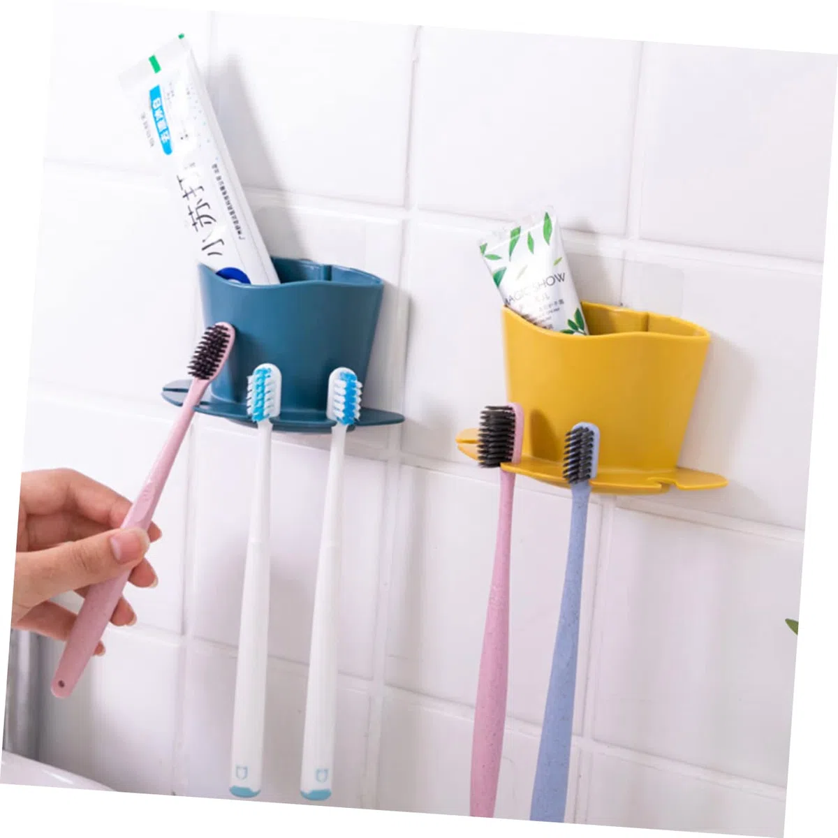 PRETYZOOM 9piezas Soporte De Cepillos De Dientes Multifuncional Estante De Almacenamiento De Autoadhesivo para Baño Diseño Sin Perforación Naranja Azul Oscuro Rosa
