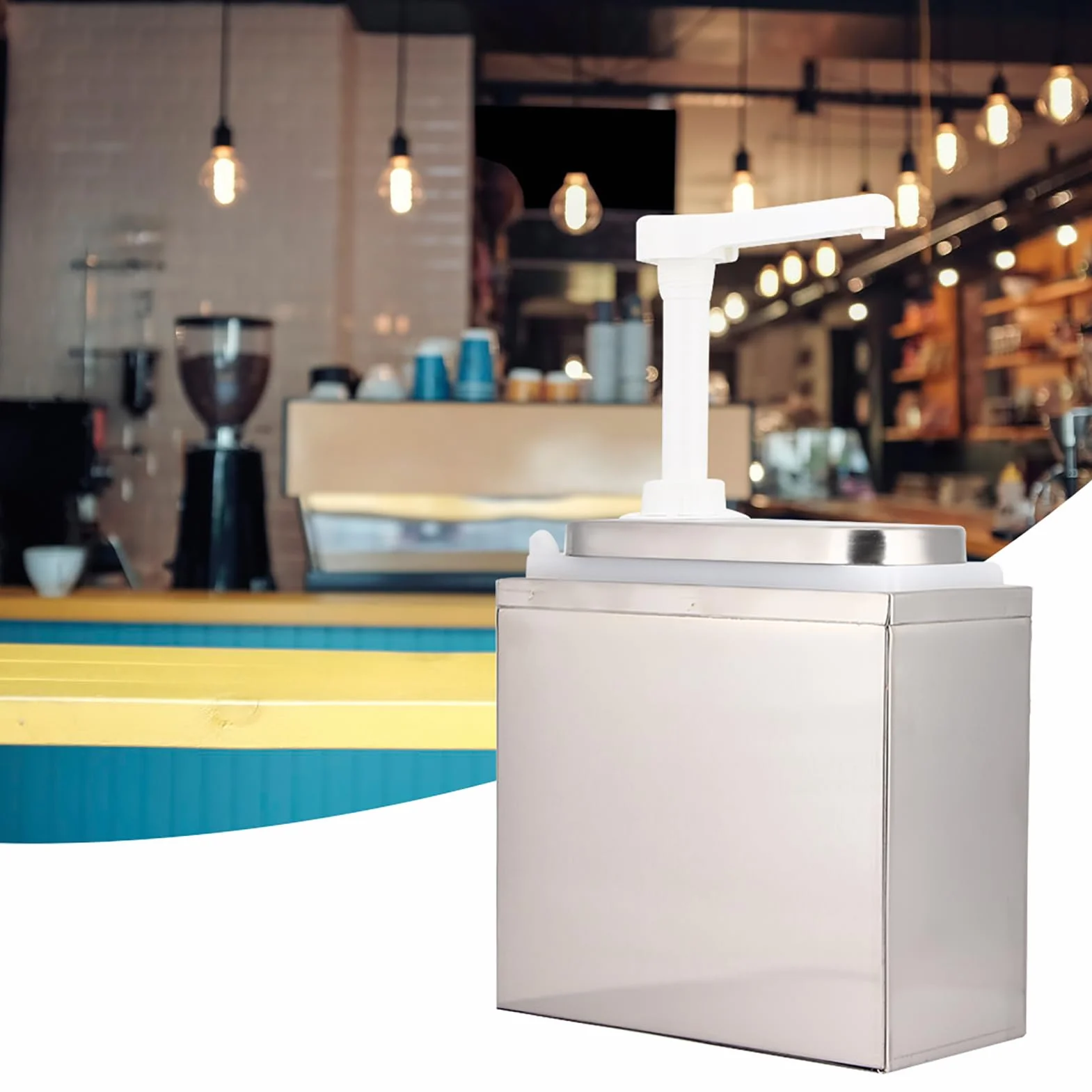 Dispensador de salsa de cocina 2L acero inoxidable y bomba de especias de plástico PP para el hogar, restaurante, uso del hotel (gran capacidad, fácil mantenimiento) (2L con base)