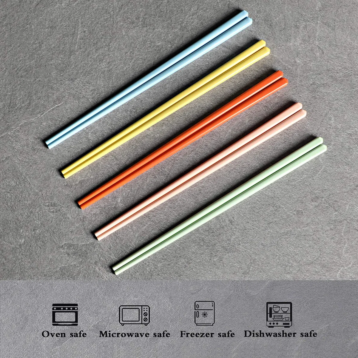 LEETOYI Juego de 5 palillos de cerámica de porcelana china fáciles de limpiar, 9.6 pulgadas (MixColor)
