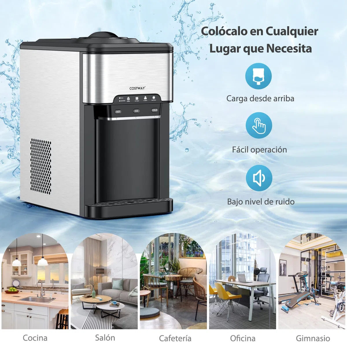 COSTWAY Dispensador de Agua 3-en-1 Con Máquina de Hielo, 3 Ajustes de Temperatura, Para Botellas de 3-5 Galones, Para Hogar y Oficina
