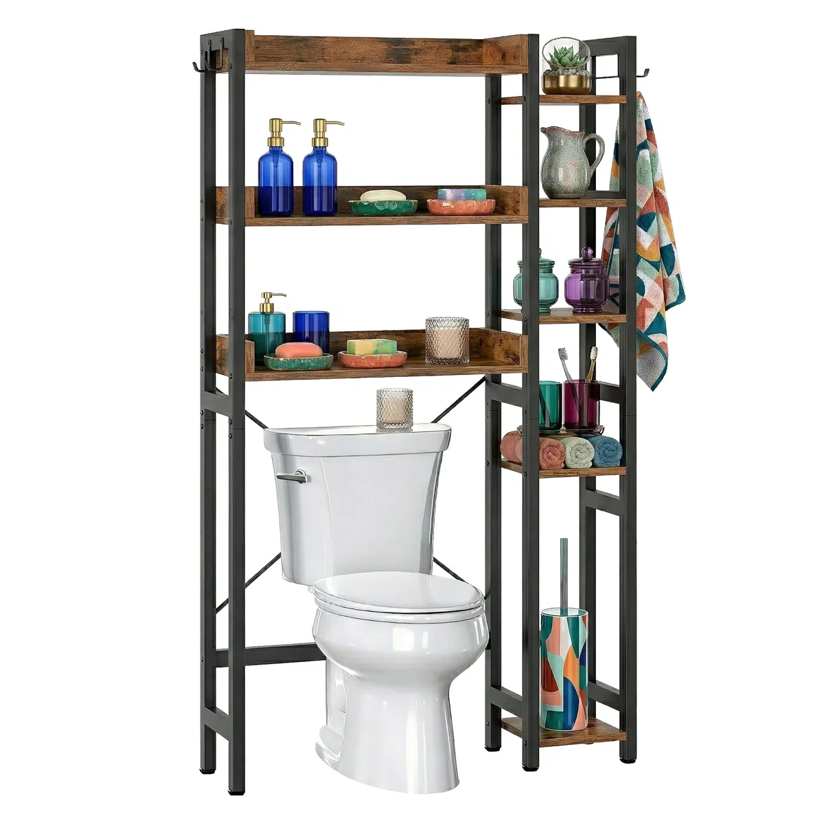 Relaxdays estantería sobre Inodoro, 3 Niveles, Mueble para baño sobre WC, 161x80x24 cm, Metal/MDF, Negro/marrón