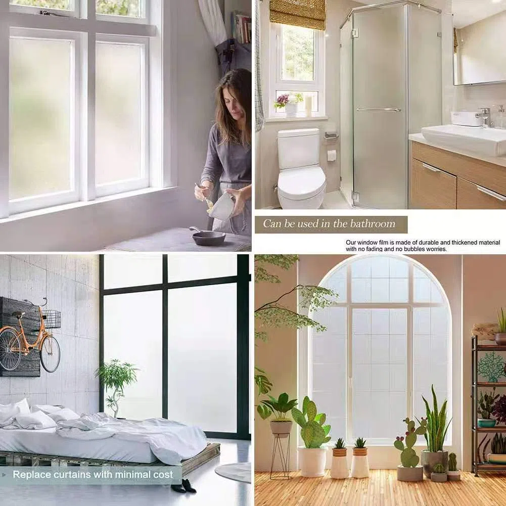 Película para ventana antirreflectante electrostática para cristal opaco, no adhesivo, antiUV, protege la intimidad para oficina, casa, cuarto de baño, cocina, color blanco todos, 90 x 400 cm)