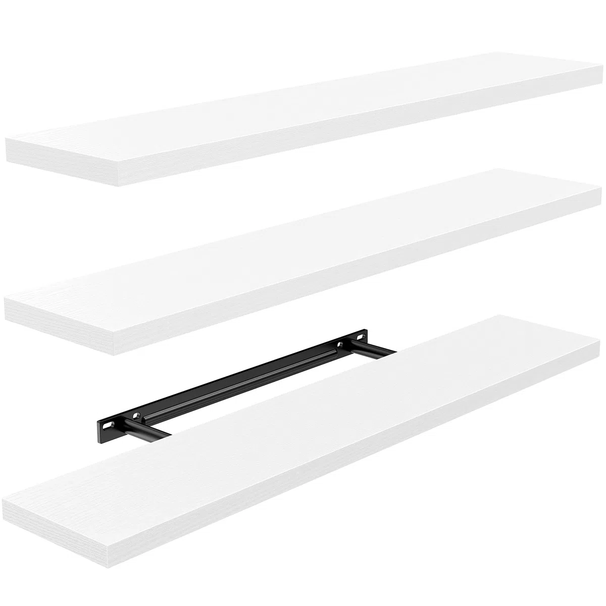 STOREMIC 90 cm L Estantería de pared flotante de 3 piezas para baño/salón/dormitorio/cocina/estantería de pared blanca de madera para decoración de pared con soportes invisibles, 90 x 17 x 3 cm
