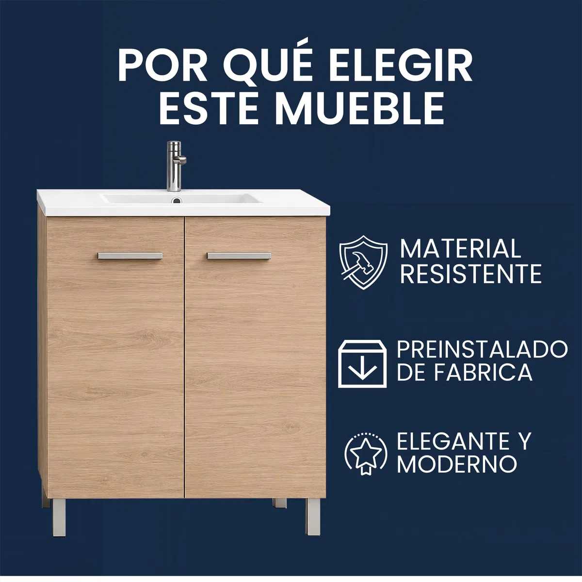 Mueble Baño 80cm Lavabo Baño No Incluye Espejo | Bajo Lavabo Compacto Preinstalado de Fábrica · Lavabo con Pie de Porcelana Ideal