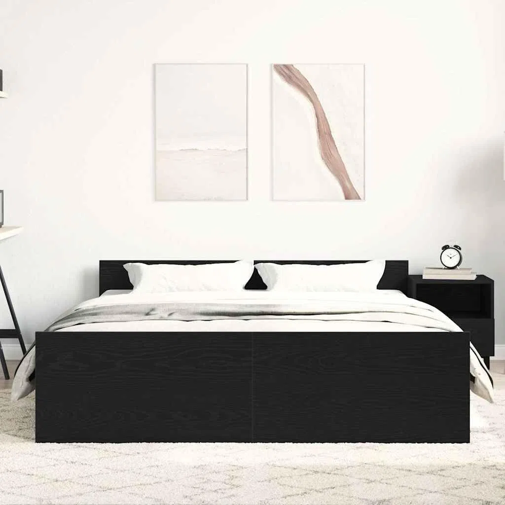 Estructura de Cama sin colchón 150x200 cm Roble Negro con cabecero y Estribo, Soporte para colchón, Base de Madera de ingeniería, Ideal para dormitorios Juveniles y Adultos