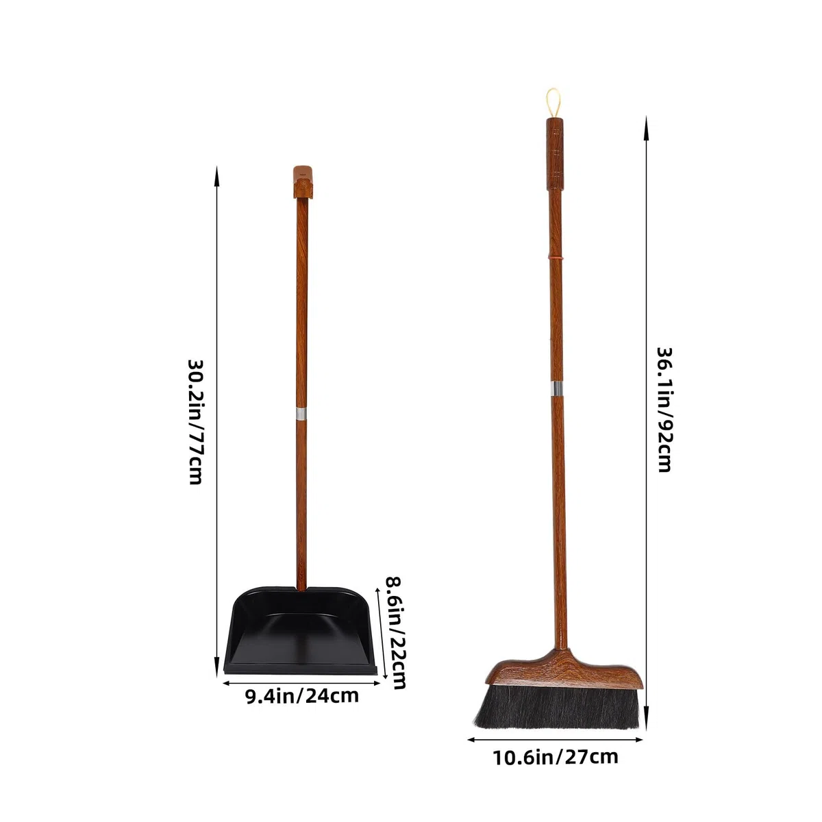 Recogedor con Mango Largo de Madera y Cerdas de Crin para Limpieza | Recogedor con Mango Largo, Diseño de Mango Largo, Recogedor, para Limpieza de Exteriores y Salones