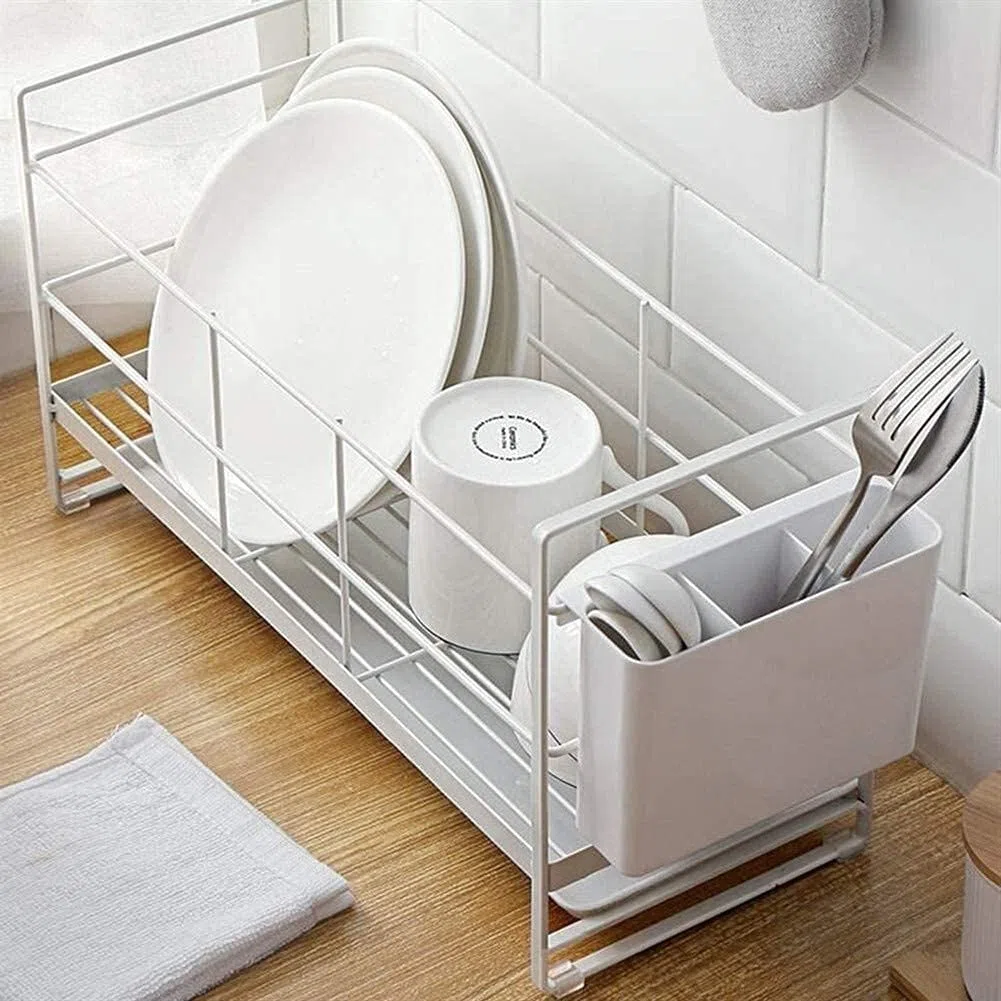 Drenadores de Platos, Bastidor de Platos, Bastidor de Almacenamiento de Vajillas con Sartén de Drenaje Y Tubo de Palillos, Rejilla de Lavado de Plato Y Cubiertos Utensilios, para Cocina, Casill
