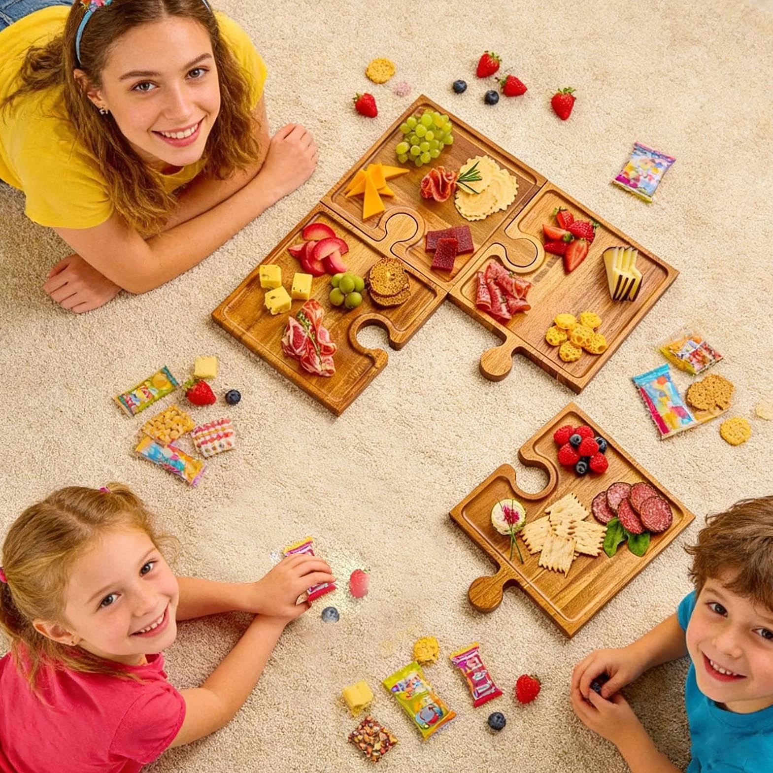 Bandeja Para Servir Comida Tablas de Embutidos de Madera | Gran Bandeja Para Charcutería Y Quesos Para Alimentos Fruta Queso Aperitivos Postres Hogar Cocina Salón Y Mesa