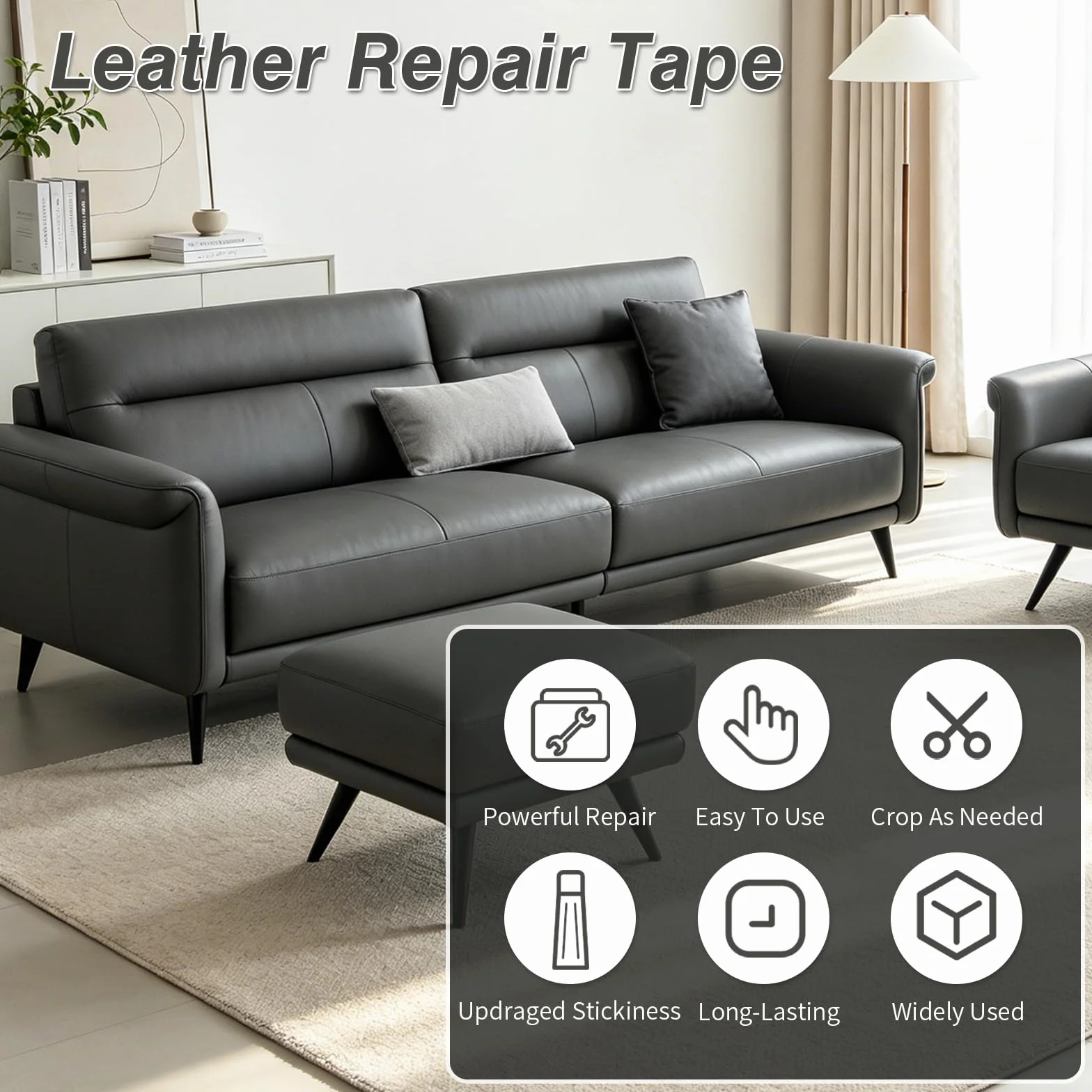 BSZHTECH Cinta de reparación de cuero, parche de reparación de cuero autoadhesivo para sofá, muebles, sofás, asientos de coche, kit avanzado de reparación de piel de vinilo sintético (gris, 3.9 x 79