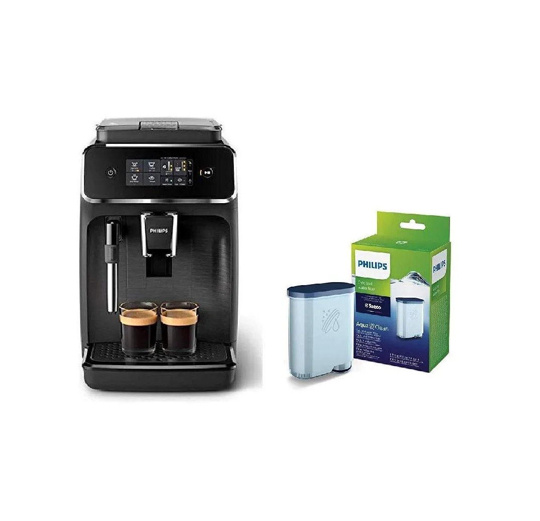 Philips EP2220/10 Cafetera superautomática, Acero Inoxidable, Negro Mate + CA6903/10 Filtro de Agua Aquaclean para Máquinas de Café Espresso Automáticas, Verde, 6x9.5x14.5 cm
