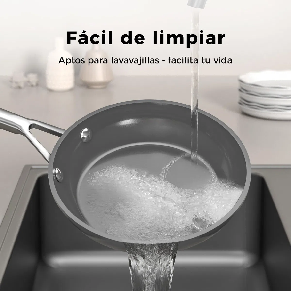 DiamondTitan Set 3 Sartenes Cerámicas (20+24+28 cm), Antiadherente para Todas Cocinas, Sin PTFE PFAS PFOA, Aptas para Horno, Lavavajillas con Mango que Permanece Frío (Gris)
