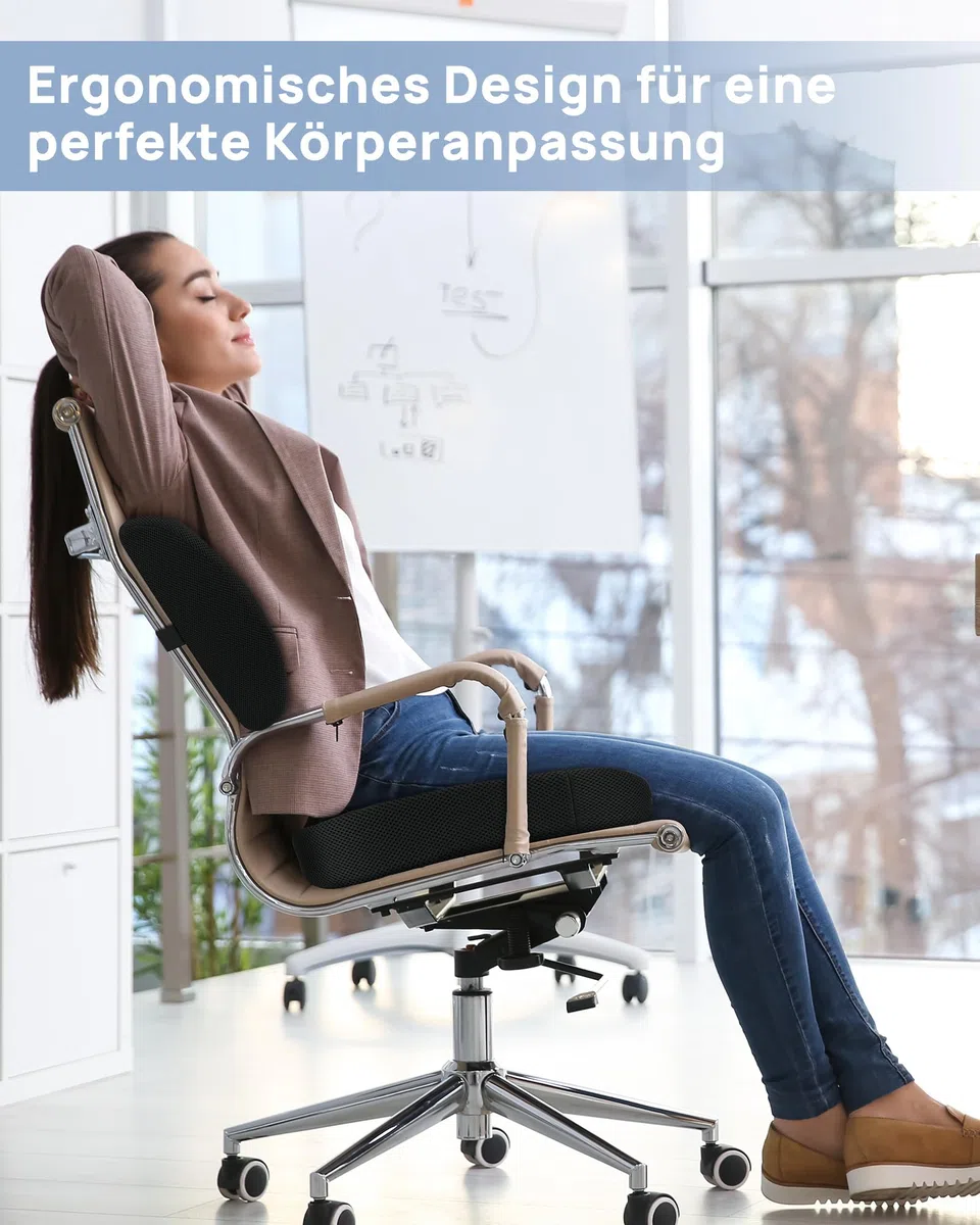 Feagar Set Cojín Coxis y Soporte Lumbar Ergonómico de Espuma Viscoelástica | Funda Transpirable Lavable, Alivio De Espalda Y Comodidad Para Silla De Oficina, Asiento De Coche, Silla De Ruedas Y Gaming