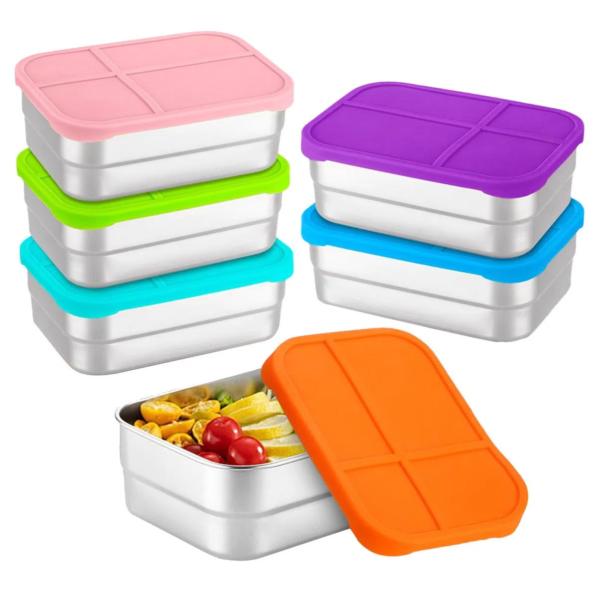 Envases de Acero Inoxidable para Snacks 720ml Para Comidas Y Aperitivos | Apilable Para Alimentos Contenedor de Snack Portátil con Tapa de Silicona para Escuela, Viaje, Picnic, Deportes y Almuerzo