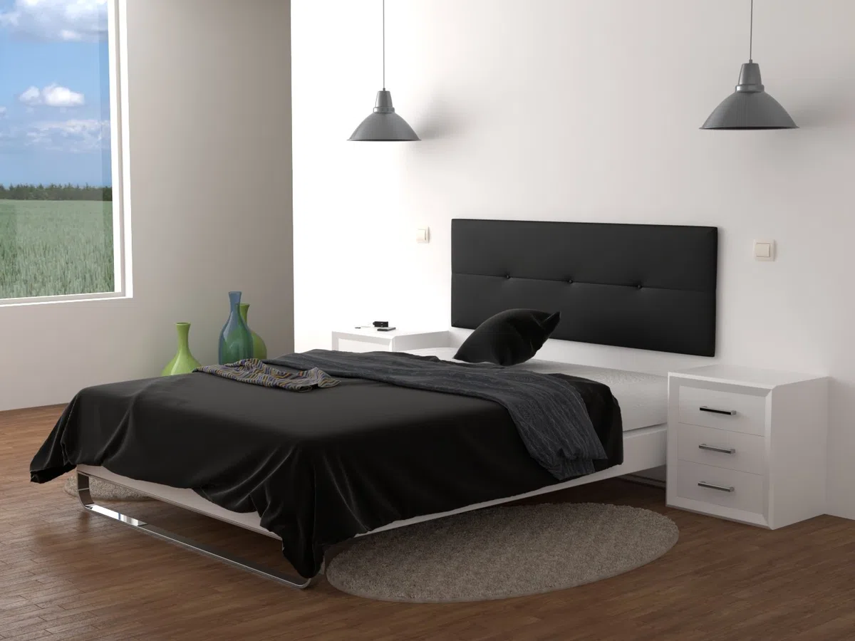 LA WEB DEL COLCHON Cabecero Tapizado Génova para Cama de 135 (145 x 55 cms) Negro | Cama Juvenil | Cama Matrimonio | Cabezal Cama | Cabeceros tapizados Dormitorio