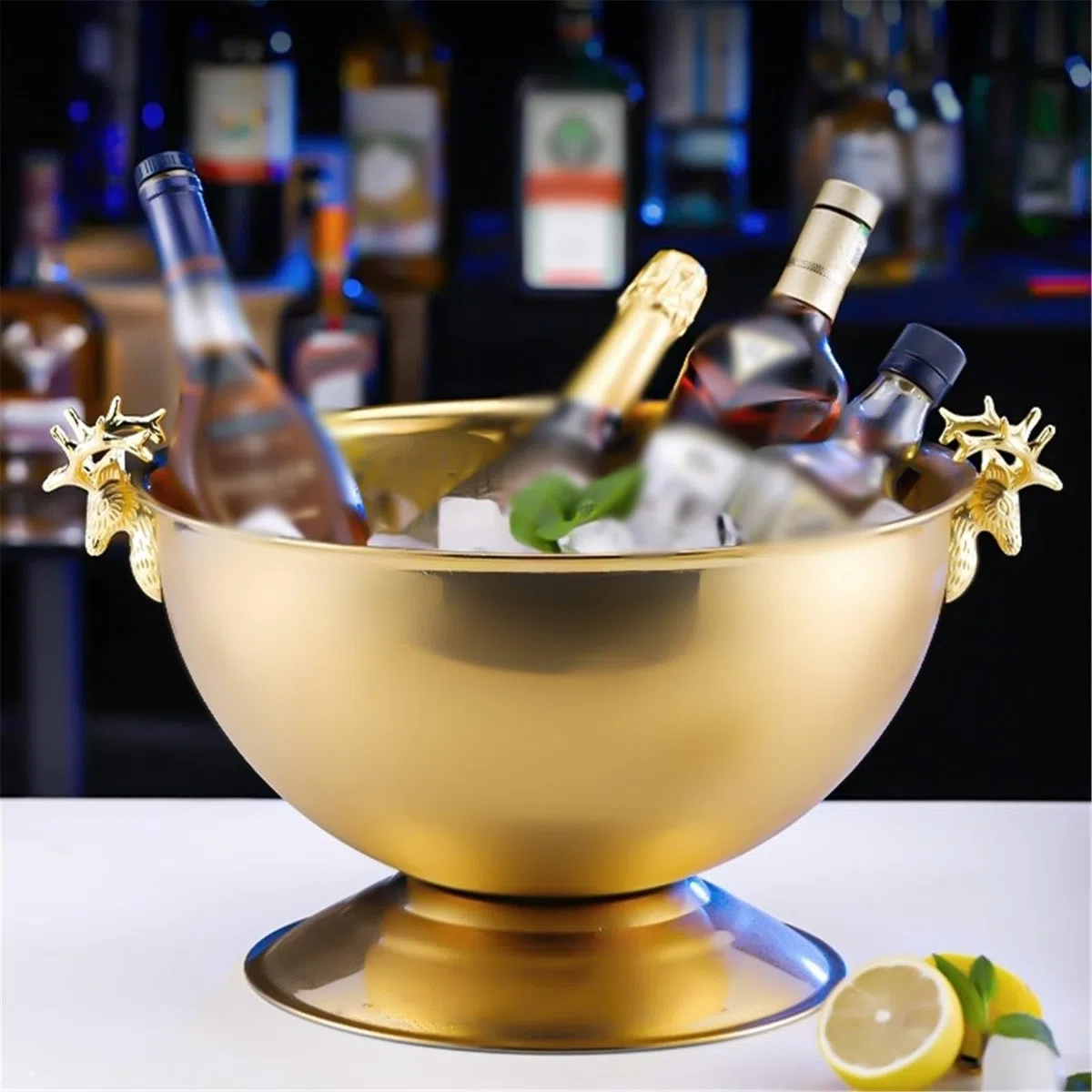 Cubo de Hielo Cubo de Hielo Acero Inoxidable 13,5 l for Bar, Almacenamiento champán y Cerveza con asa Cubo de Hielo frío para Barra(Silver)