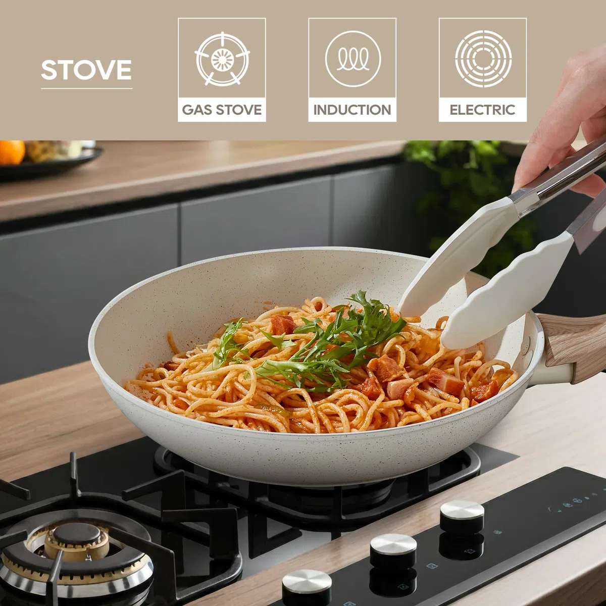 Juego de ollas y sartenes antiadherentes, juego de 16 utensilios de cocina antiadherentes, juego de utensilios de cocina de inducción blancos con juego de sartenes, cacerolas, sartén, cacerola