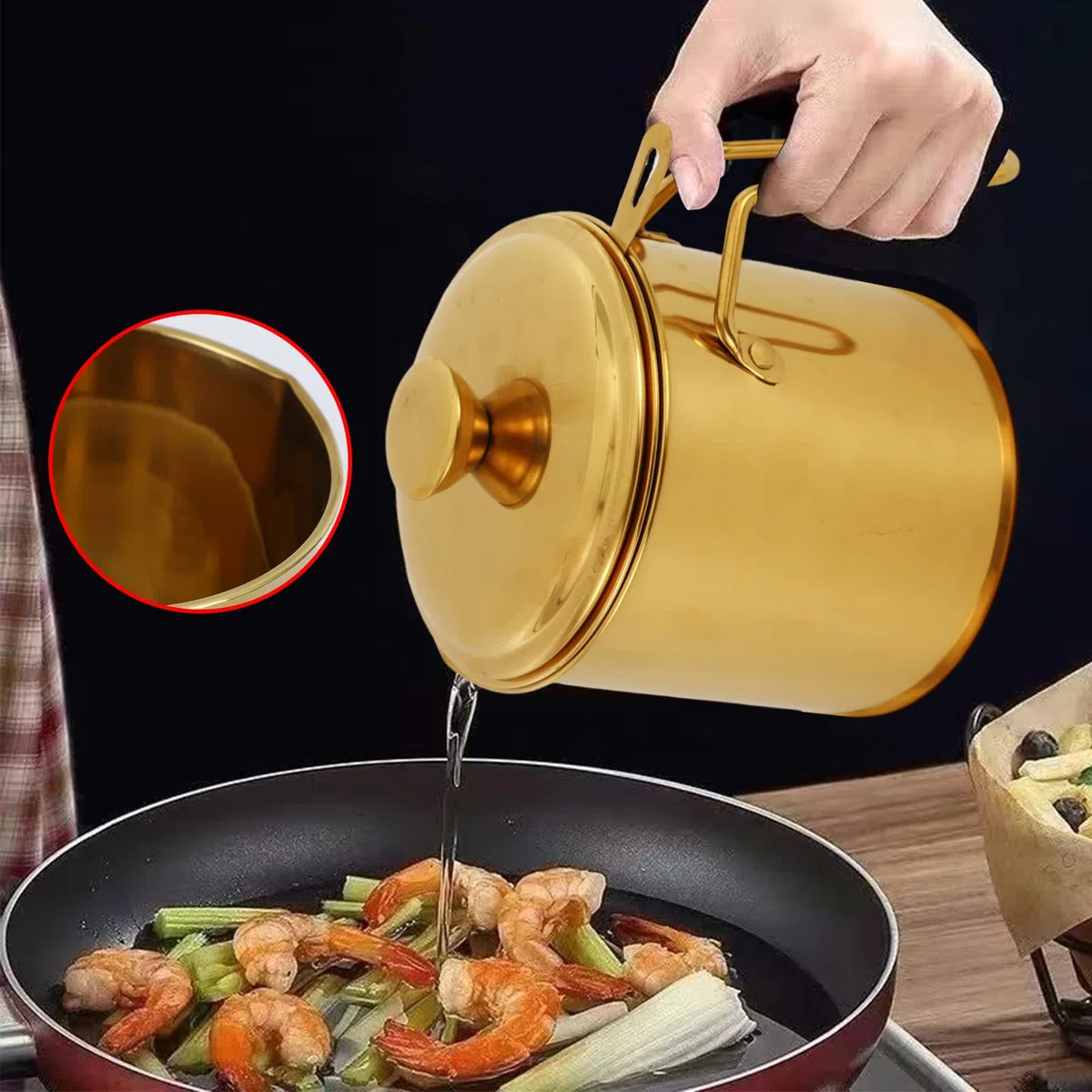 Contenedor de grasa de tocino con colador fino y tapa, recipiente de almacenamiento de aceite de 45 onzas, colador de aceite para freidora, olla de aceite de filtro, adecuado para almacenar