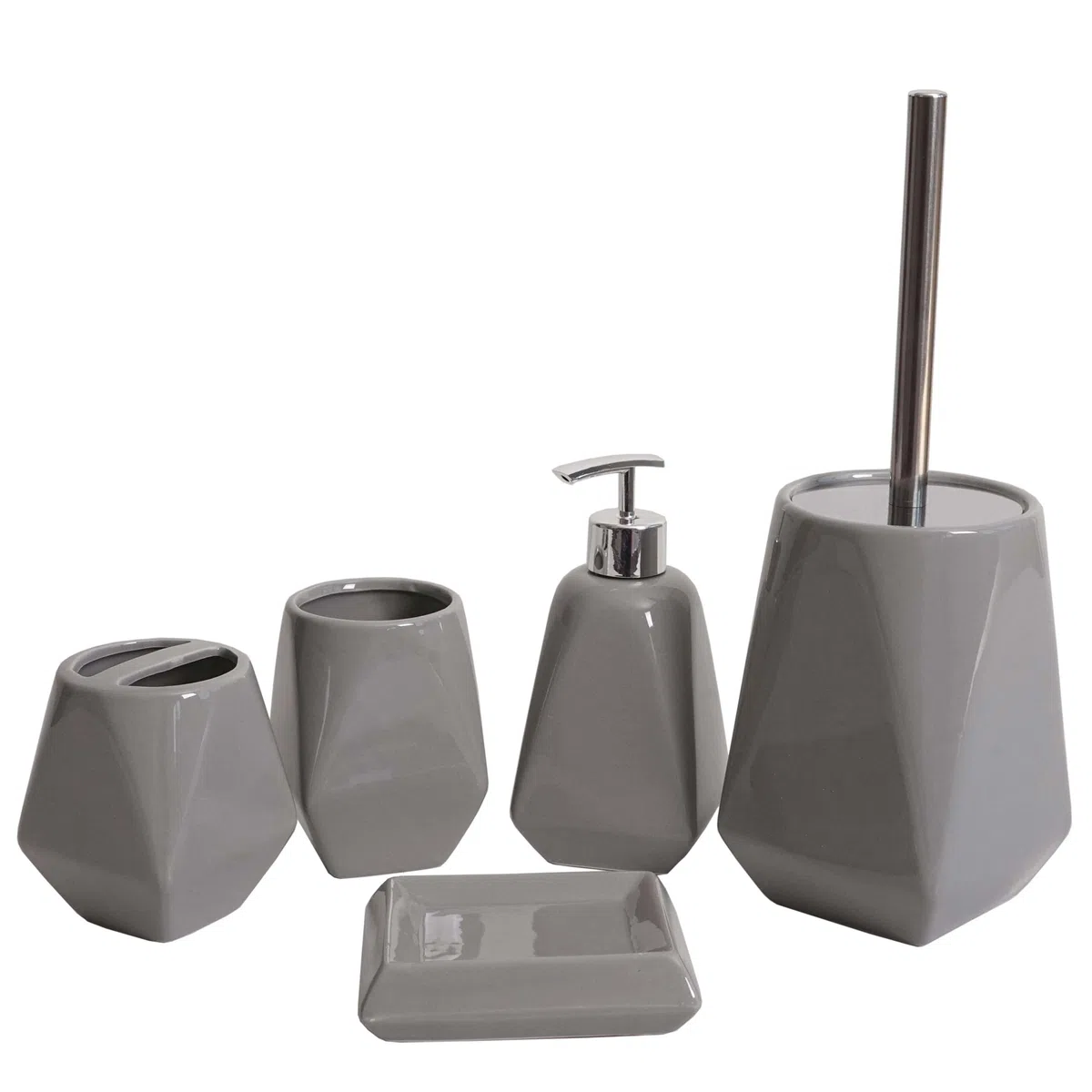 Mendler Juego de baño de 5 piezas HWC-C71AM, juego de baño, accesorios de baño, cerámica - gris