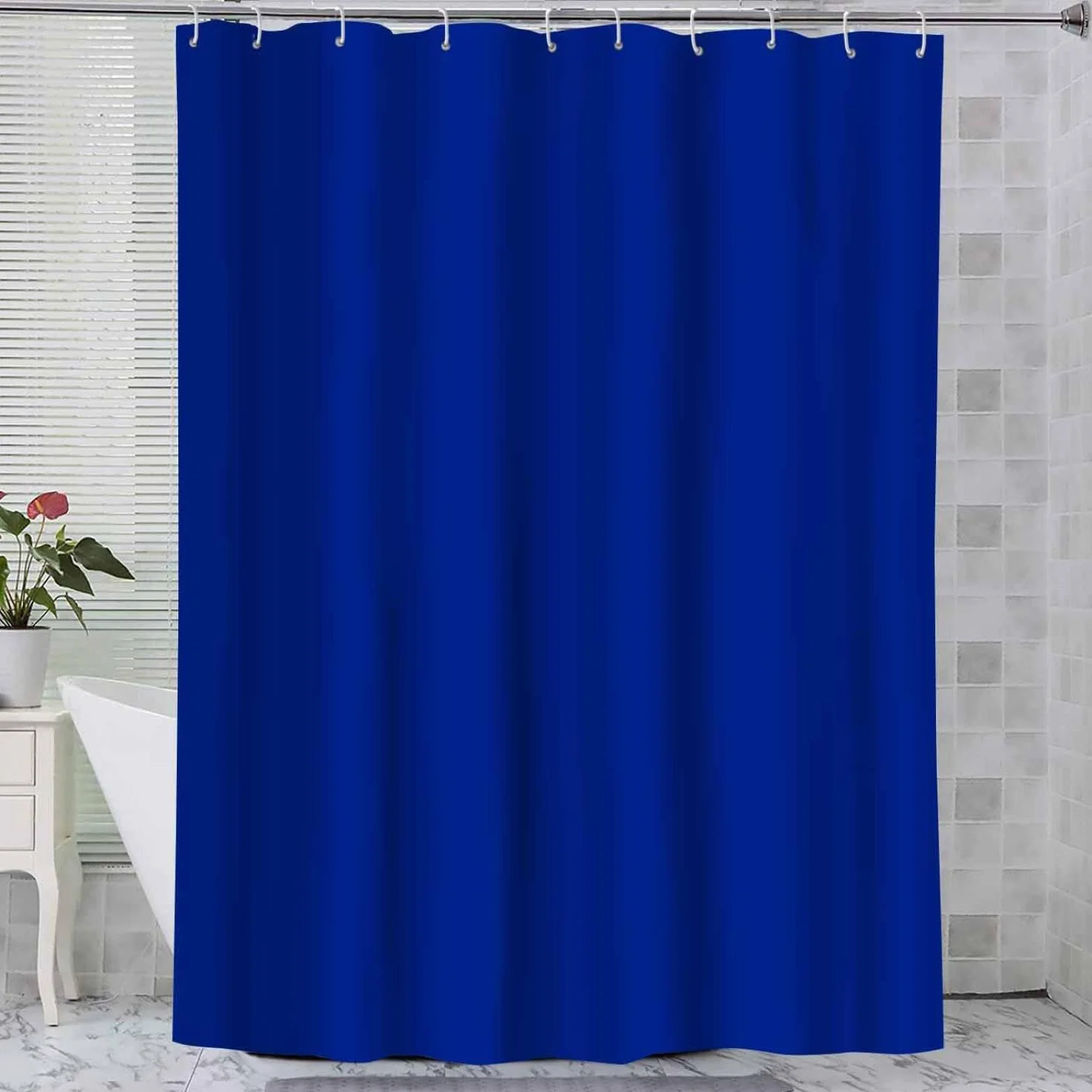 Cortina de ducha extralarga azul, 130 x 200 cm, resistente al moho, poliéster, impermeable, con 12 ganchos de plástico blanco, cortinas de baño lavables y resistentes para baño