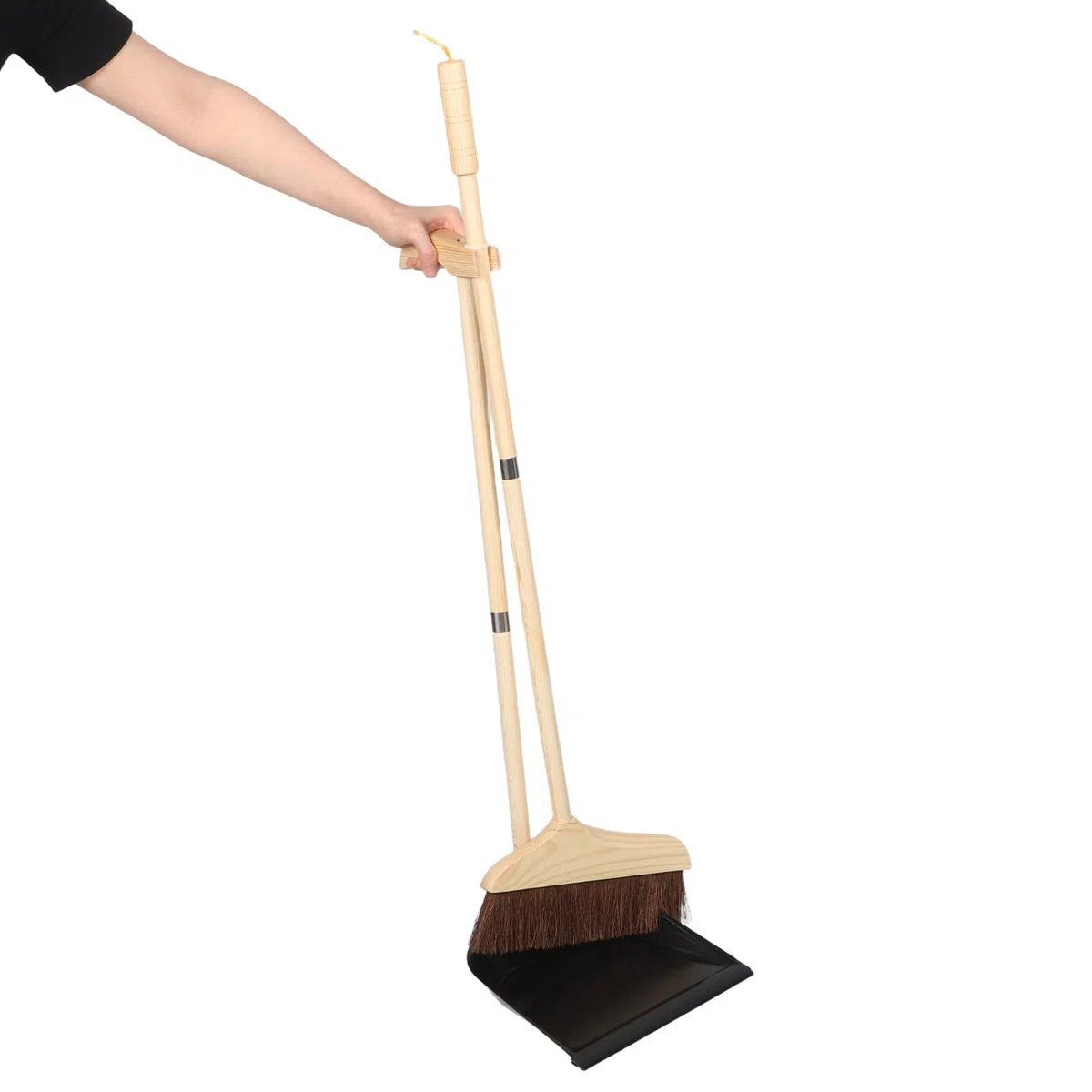 GALPADA Juego de Escoba y Recogedor Mango Desmontable de Madera y Cerdas Suaves para Limpieza Diaria del Hogar y Suelos, Herramienta y Cómoda