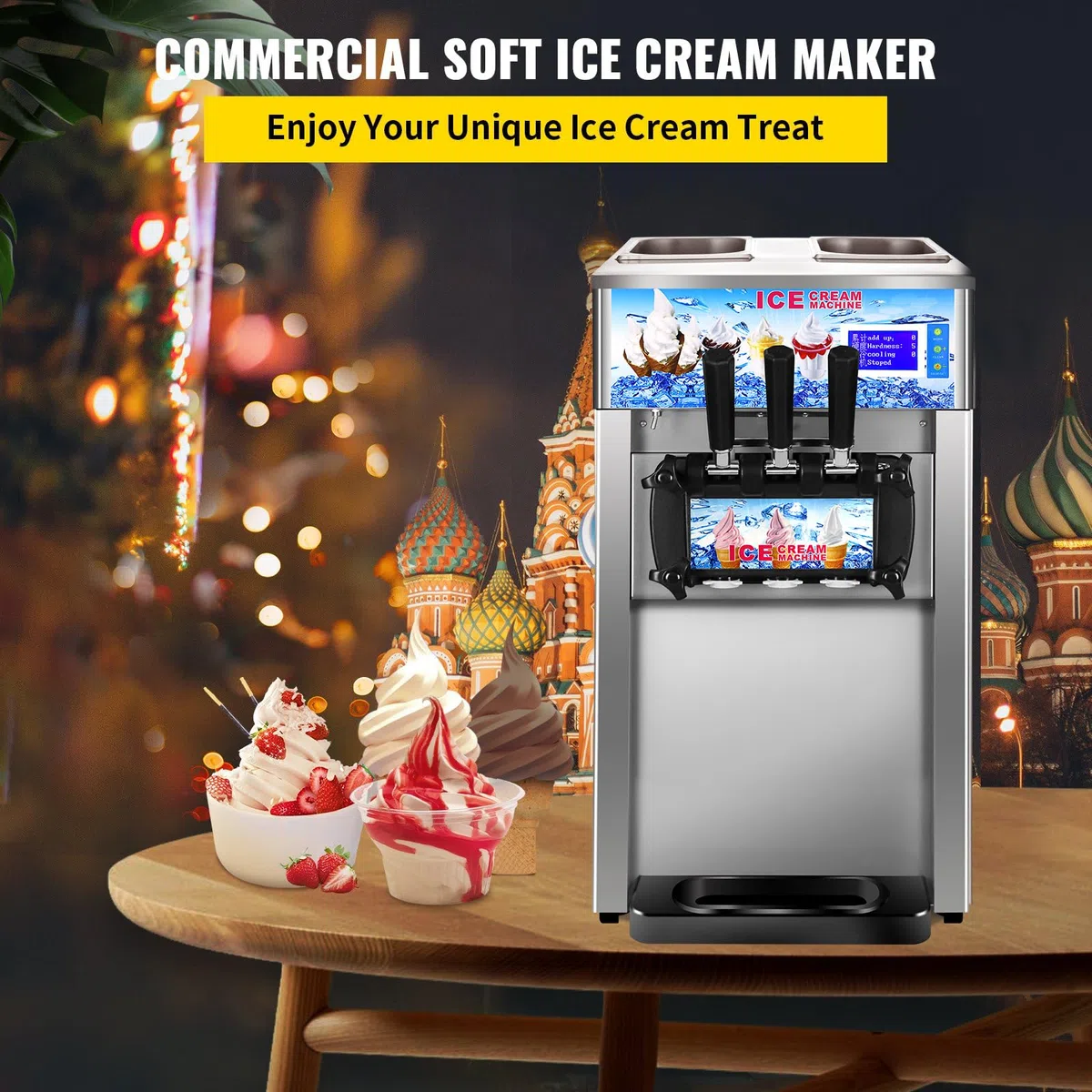 1200W Máquina de Helados Soft, Heladera Comercial 18L/5Gal, 3 Sabores, Ideal para Cafeterías, Buffets, Tiendas de Bebidas y Restaurantes