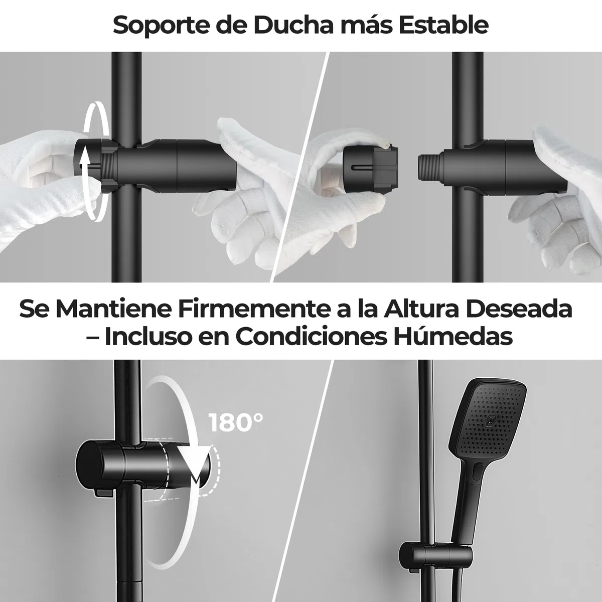 Görbach Barra de Ducha 100 cm de Acero Inoxidable, Columna Sin Grifo con Soporte de Alcachofa y Soportes de pared, Estante Ducha Ajustable en Altura, Negro