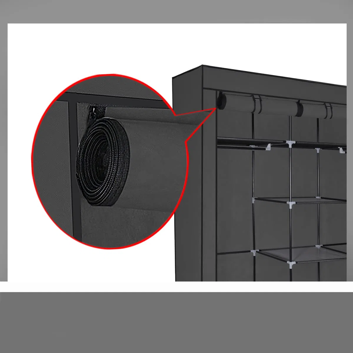 T-LOVENDO.ES Armario de Tela ropero estantería con Cremallera Plegable Modular portátil Grande 175 x 150 x 45 cm. Tubos de Acero para Perchas. Varios estantes Robusto y Estable. Negro
