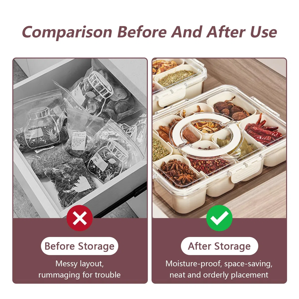 Bandeja de Servir Dividida con Tapa y Asa Bandejas para Bocadillos Cajas Bento para Contenedores de Almuerzo Cajas de Almacenamiento Organizador Portátil de Dulces para Frutas (Blanco)