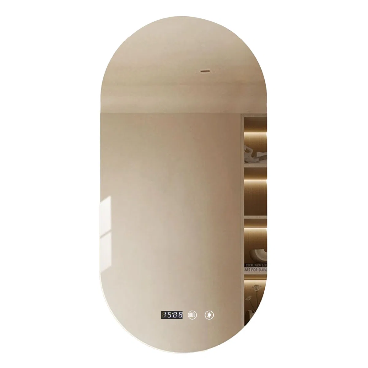 MAGIC SELECT Espejo de Baño con Luz Ovalado de Pared 60x90cm | Con Enchufe, 3 Tonos de Color, Ajuste de Brillo y Antivaho, Indicador de Hora y Temperatura, Vertical