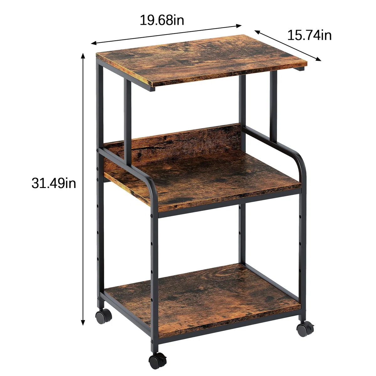 Soporte de impresora de 3 niveles, mesa de impresión con ruedas, carro de impresora de metal, estante para oficina, hogar, escuela y estudio, armario de impresora para fax, fotocopiadora, escáner